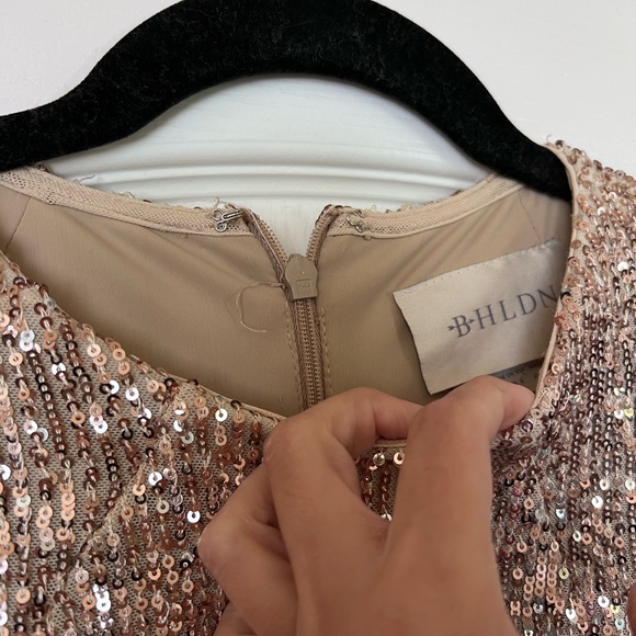 BHLDN Rose Gold Sequin Long Sleeve Mini Dress